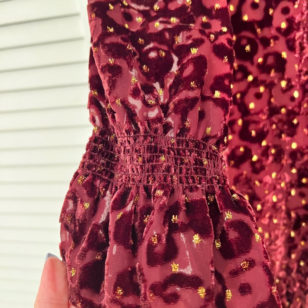 Alex Marie Dress NWT Gabby Burgundy & Gold Burnout Long Sleeves Lined STUNNING! - Picture 5 of 10